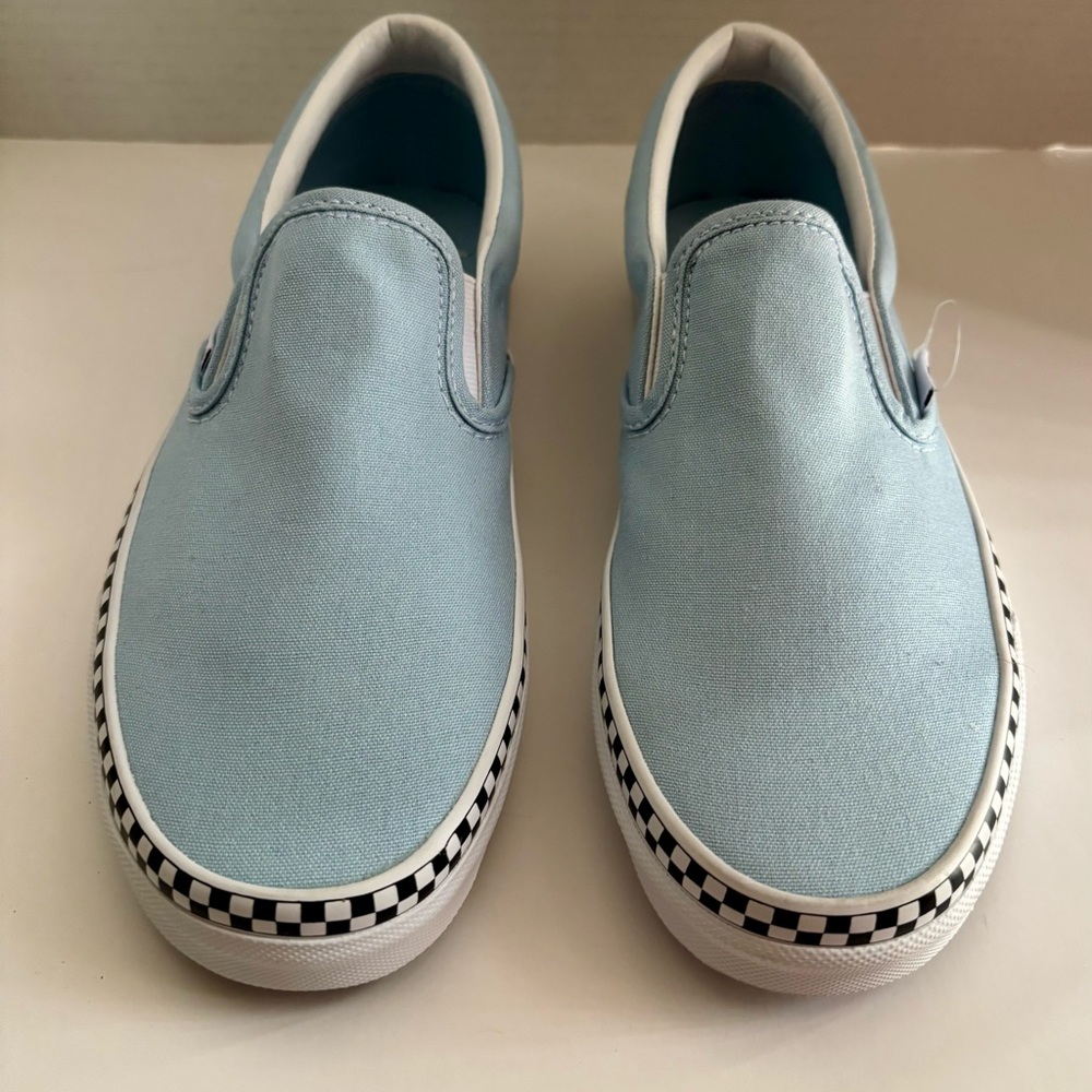 Vans Classic Slip-On Check Foxing Shoes Cool Blue/True White Size 7M/8.5W